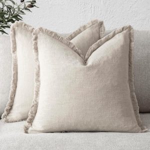 Boho Linen Fringe Pillow Covers (Set of 2)